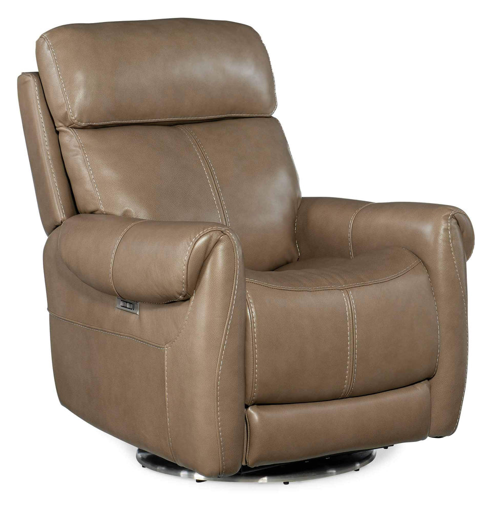Flow Leather Zero Gravity Power Swivel Recliner With Articulating Headrest In Clay | Budget Elegance | Wellington's Fine Leather Furniture