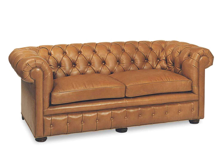 Button Tufted Leather Two Cushion Short Sofa