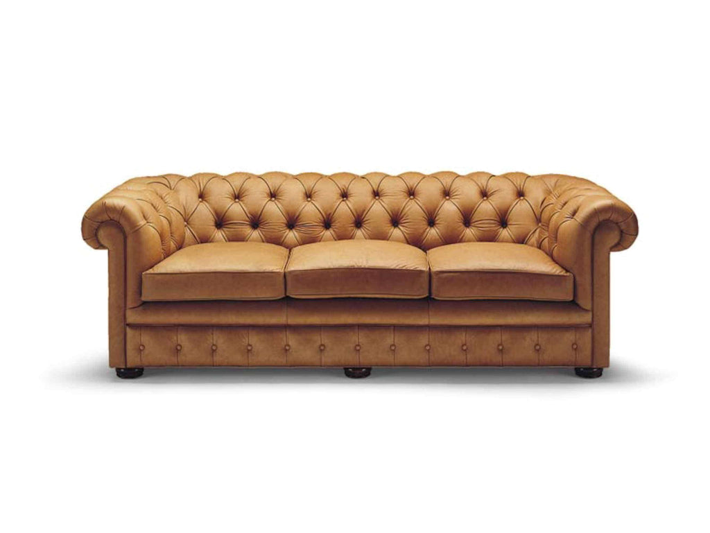 Button Tufted Leather Three Cushion Sofa | American Luxury | Wellington's Fine Leather Furniture