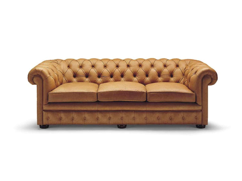 Button Tufted Leather Three Cushion Sofa