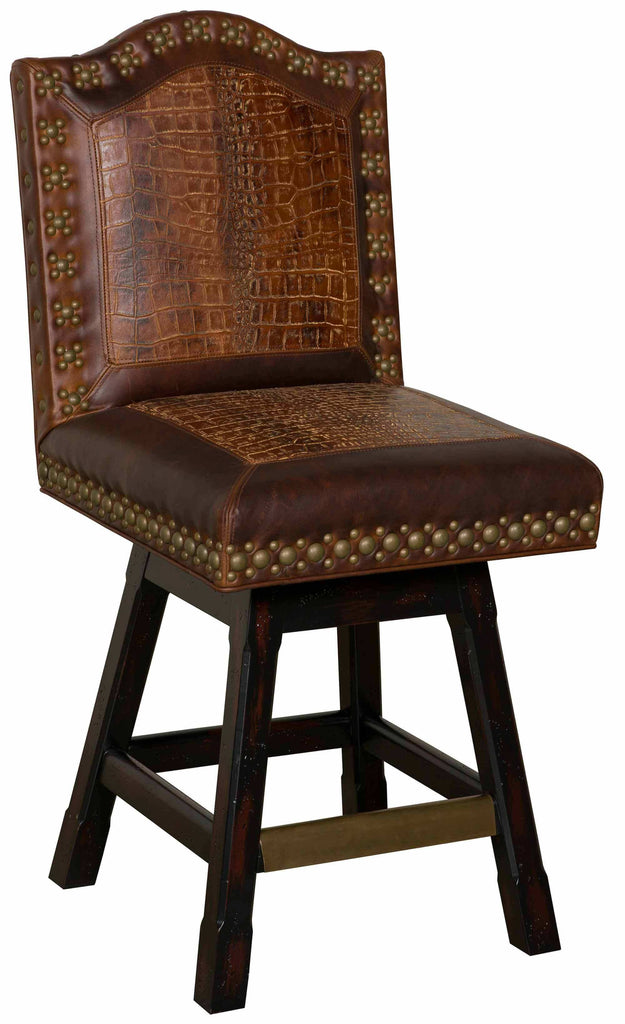 Wild West Leather Swivel Bar Stool | American Heirloom | Wellington's Fine Leather Furniture