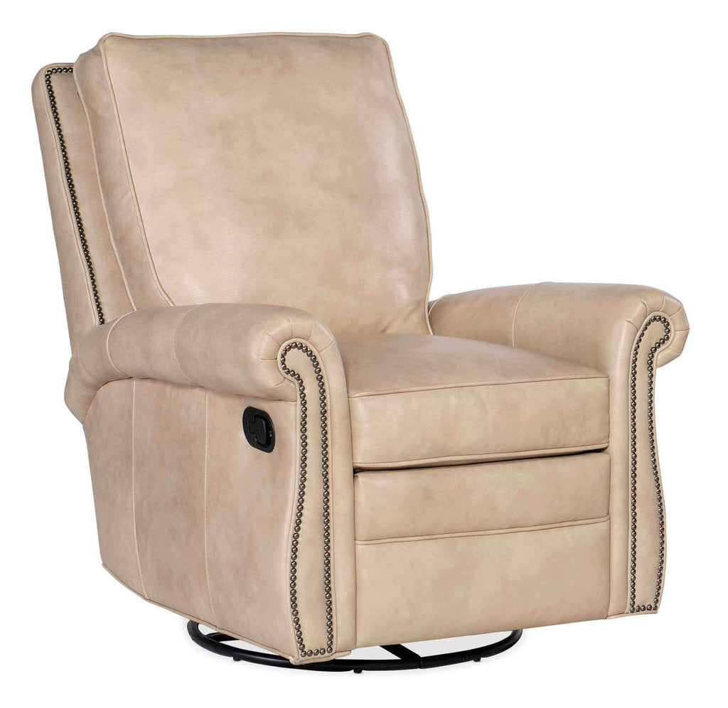 Reddish Leather Swivel Glider Recliner | American Heritage | Wellington's Fine Leather Furniture