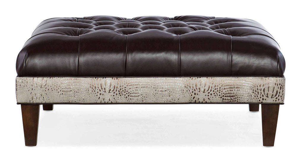 Misewell Tufted Top Leather Cocktail Ottoman | American Heritage | Wellington's Fine Leather Furniture