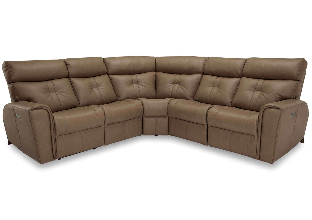 Acacia Leather Power Reclining Sectional With Articulating Headrest | Budget Decor | Wellington's Fine Leather Furniture