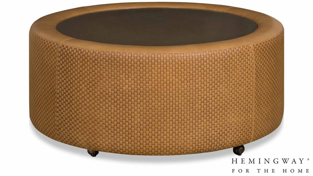 Lower Keys Leather Ottoman With Glass Top