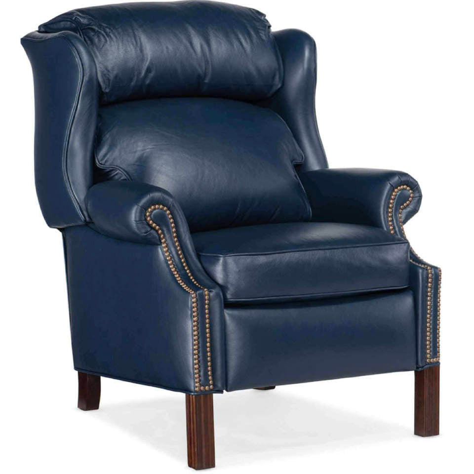 Leather Recliner With Chippendale Legs in Blue