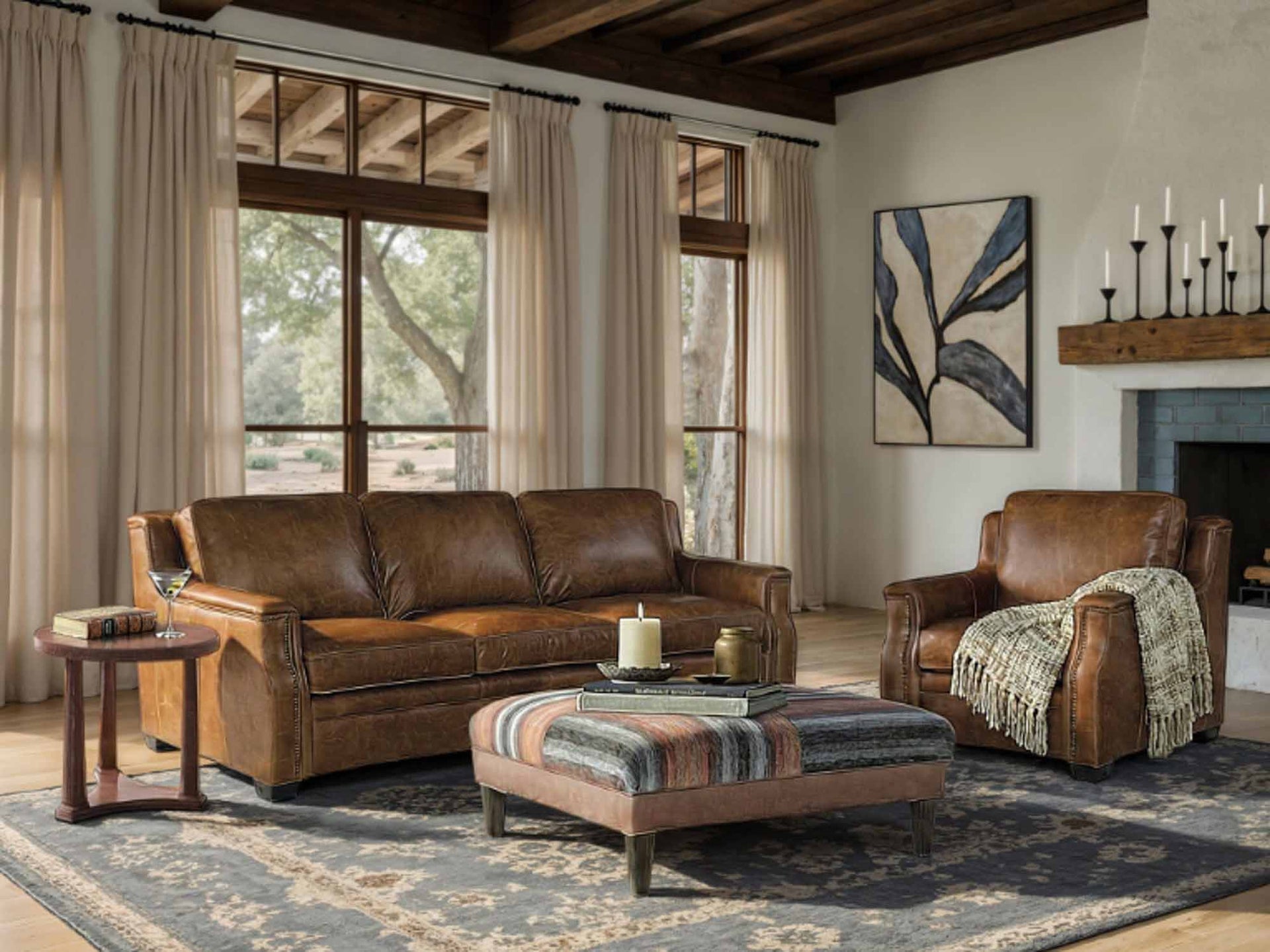 Yates Leather Conversational Sofa