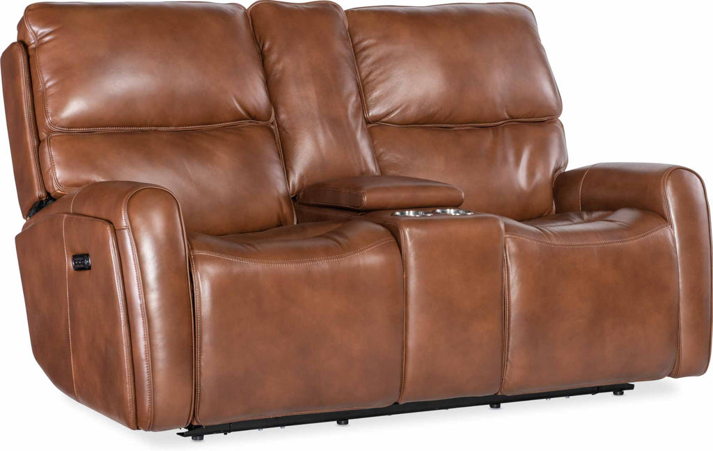Nemy Leather Zero Gravity Power Reclining Console Loveseat With Articulating Headrest And Lumbar