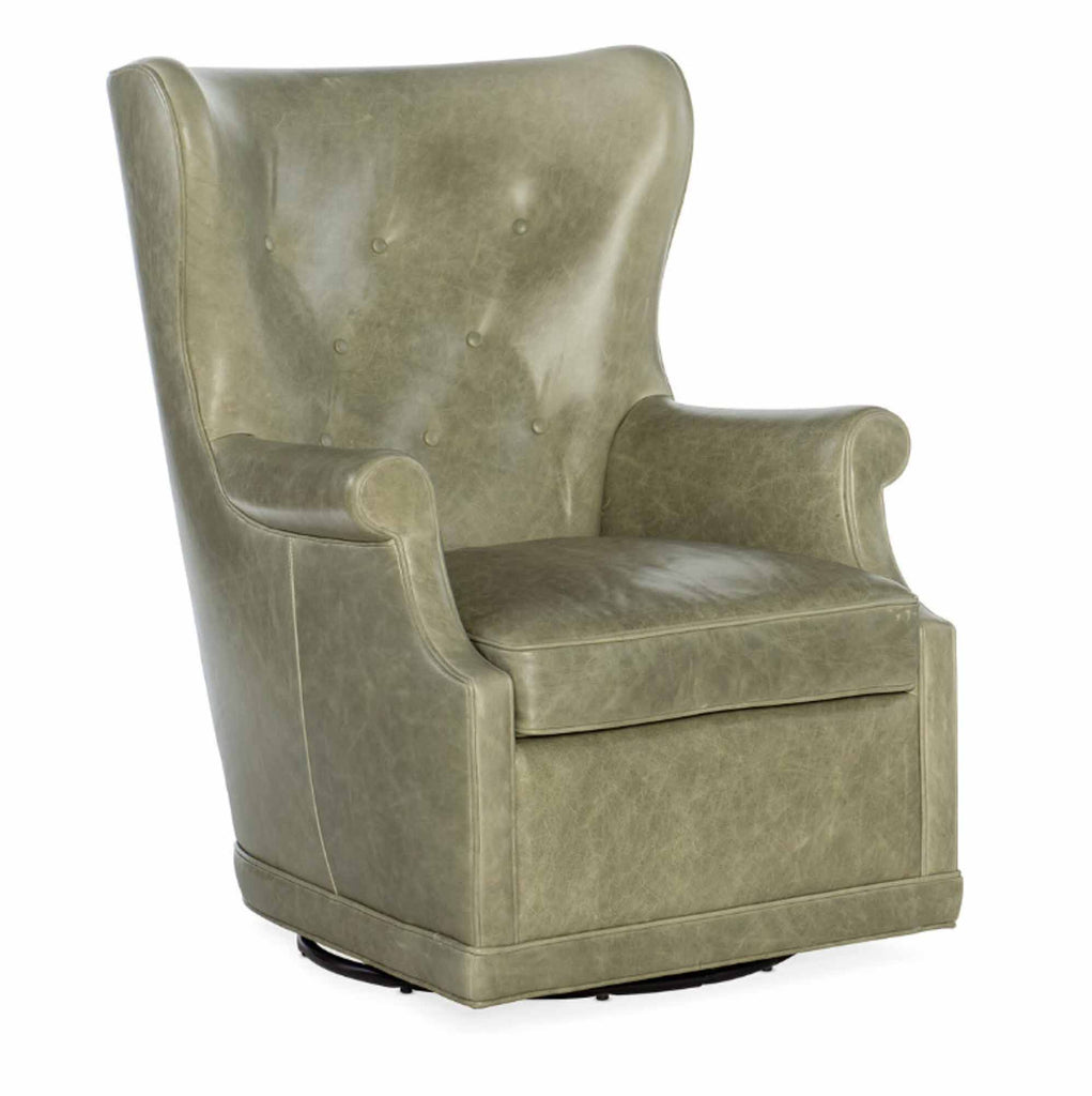Mai Leather Swivel Chair In Sage