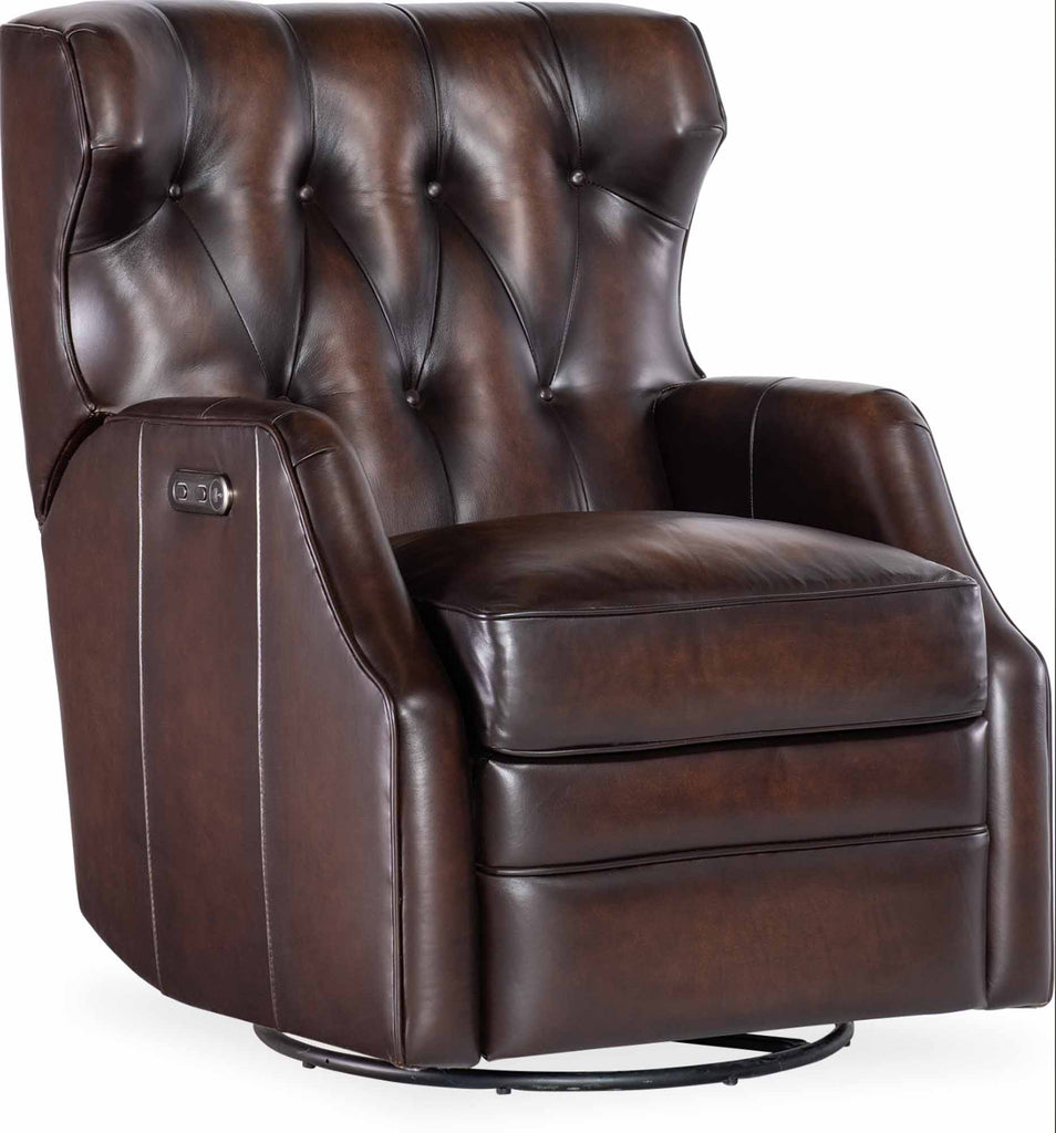 Hendrick Leather Power Swivel Glider Recliner In Brown