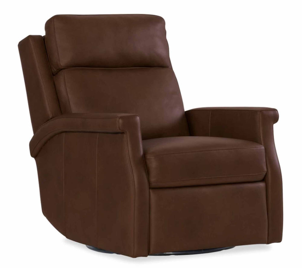 Kaufman Leather Zero Gravity Power Swivel Recliner With Pop Up Headrest In Brown