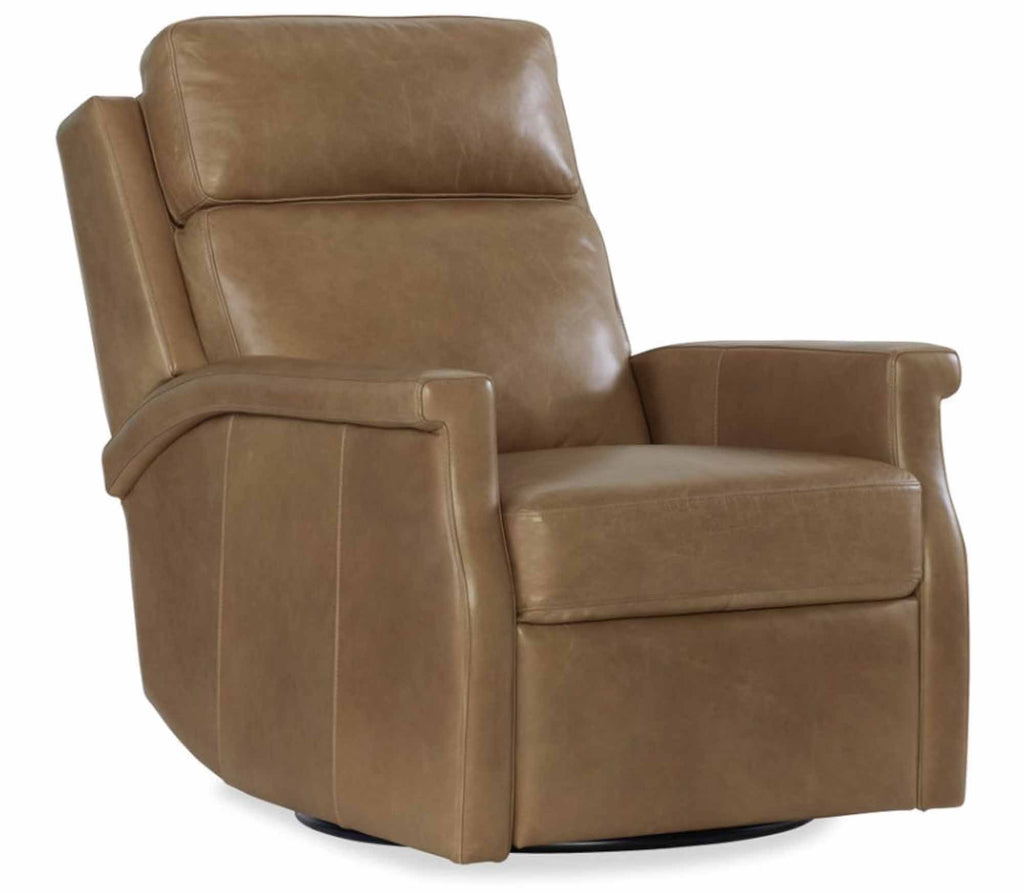 Kaufman Leather Zero Gravity Power Swivel Recliner With Pop Up Headrest In Light Brown