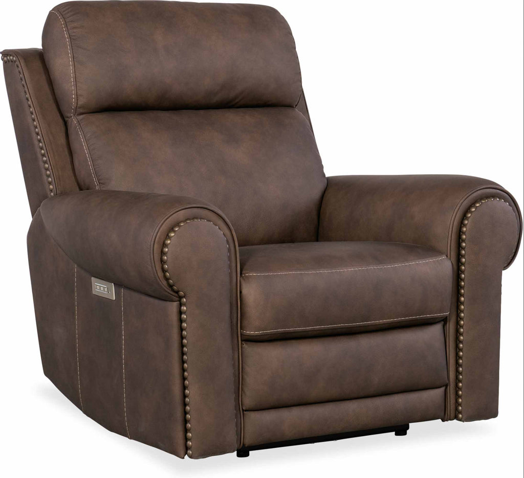 Dustin Leather Power Recliner With Articulating Headrest And Lumbar In Brown