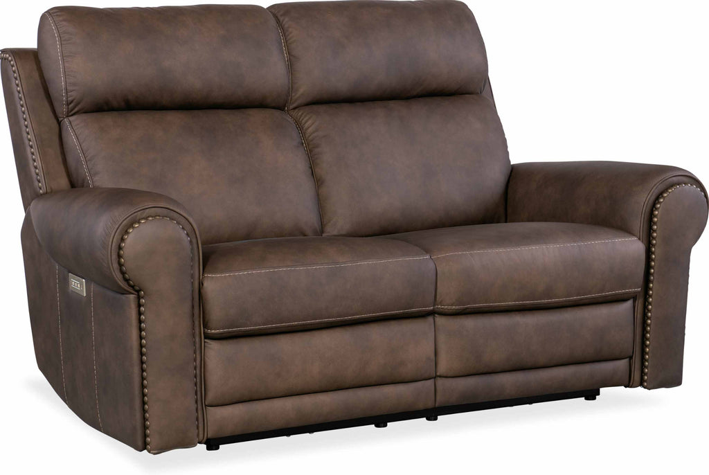 Dustin Leather Power Reclining Loveseat With Articulating Headrest And Lumbar In Brown