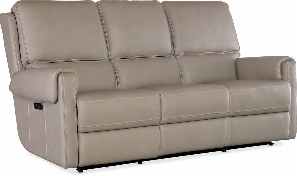 Somers Leather Power Reclining Sofa With Articulating Headrest In Grey