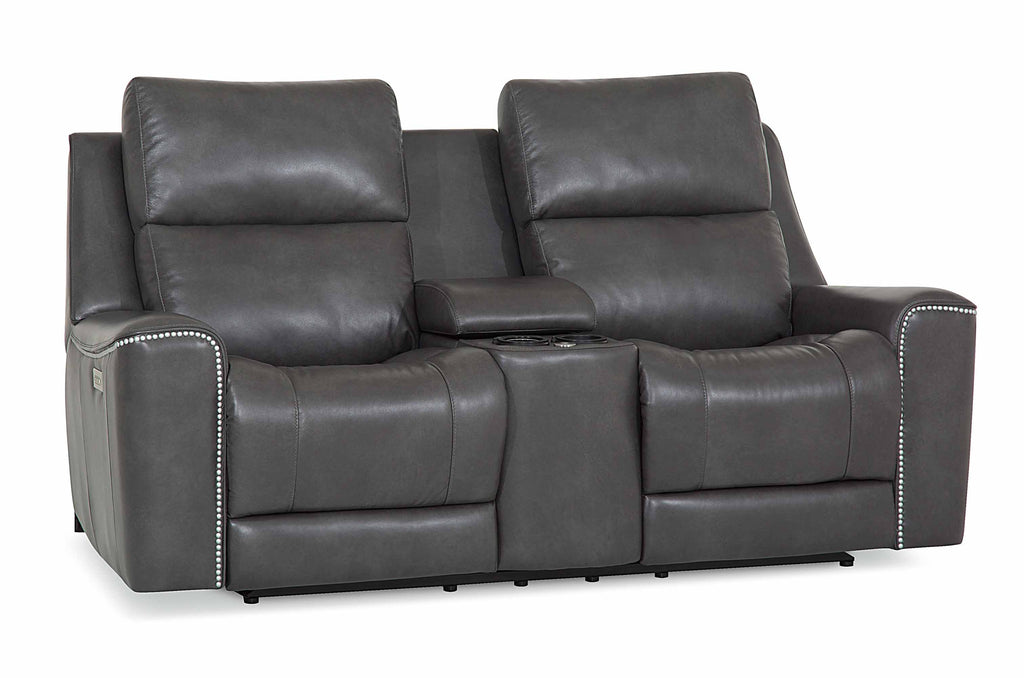 Hastings Leather Power Reclining Loveseat Console With Articulating Headrest | Budget Decor | Wellington's Fine Leather Furniture