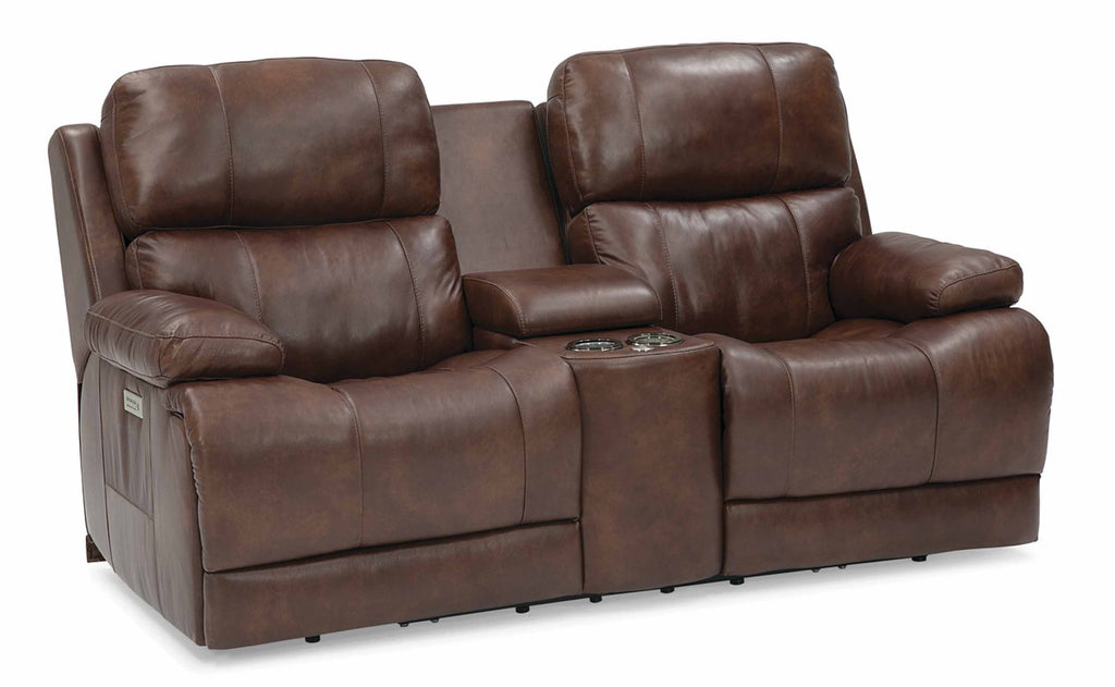 Kenaston Leather Power Reclining Loveseat Console With Articulating Headrest | Budget Decor | Wellington's Fine Leather Furniture