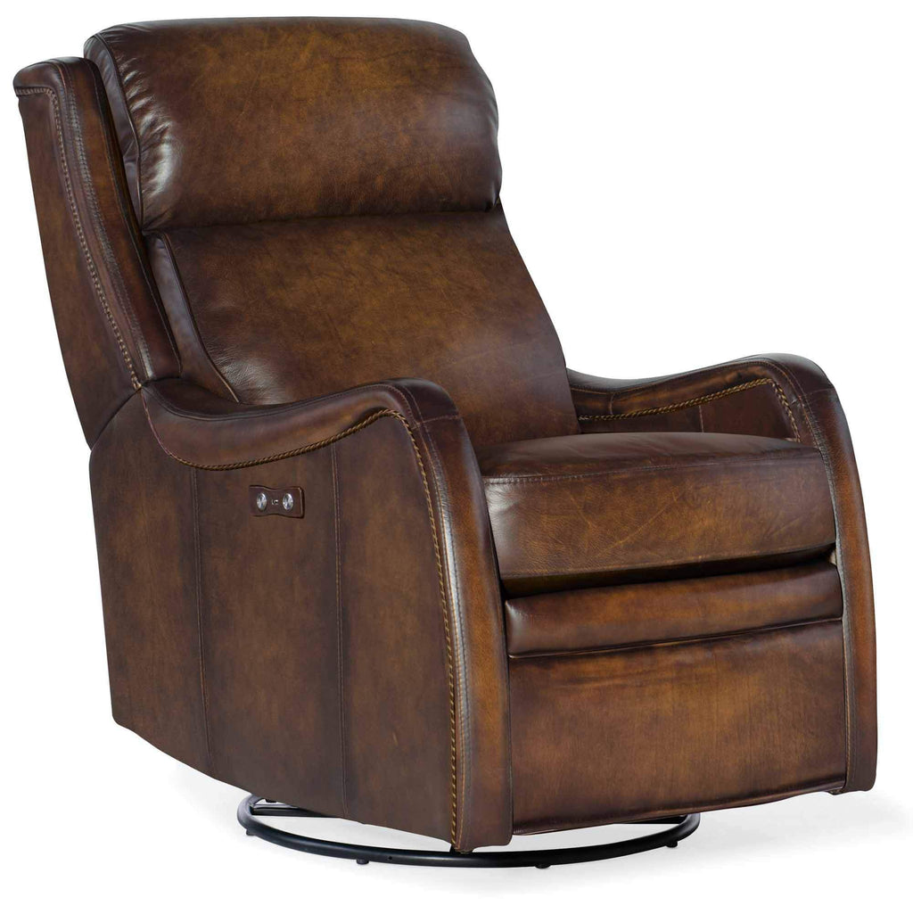 Stark Leather Power Swivel Glider Recliner In Brown | Budget Elegance | Wellington's Fine Leather Furniture