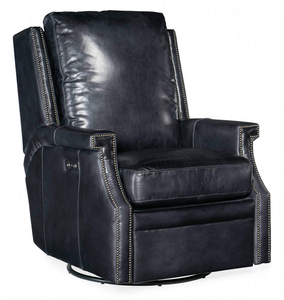 Cole Leather Power Swivel Glider Recliner In Gray | Budget Elegance | Wellington's Fine Leather Furniture