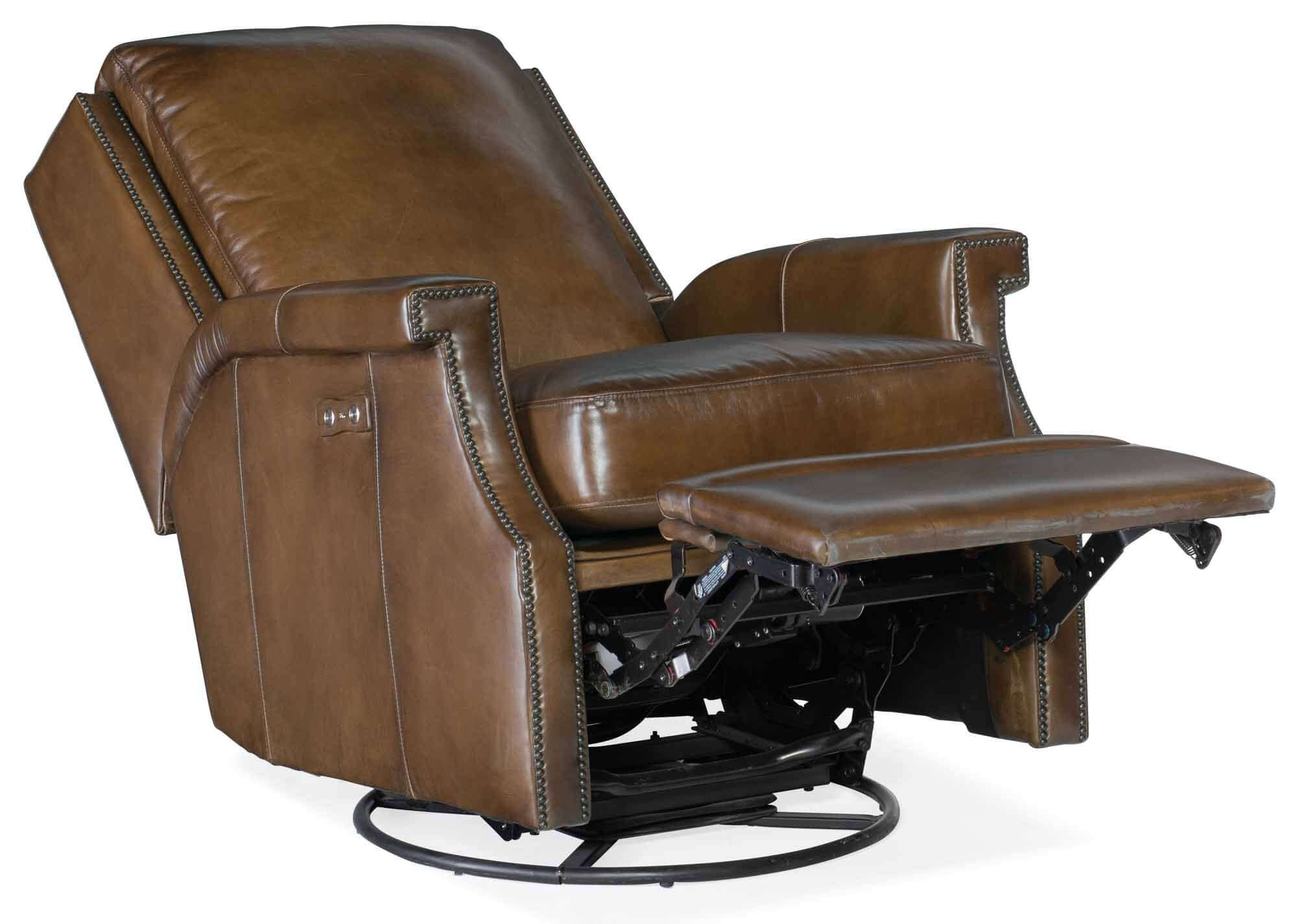Cole Leather Power Swivel Glider Recliner In Brown | Budget Elegance | Wellington's Fine Leather Furniture