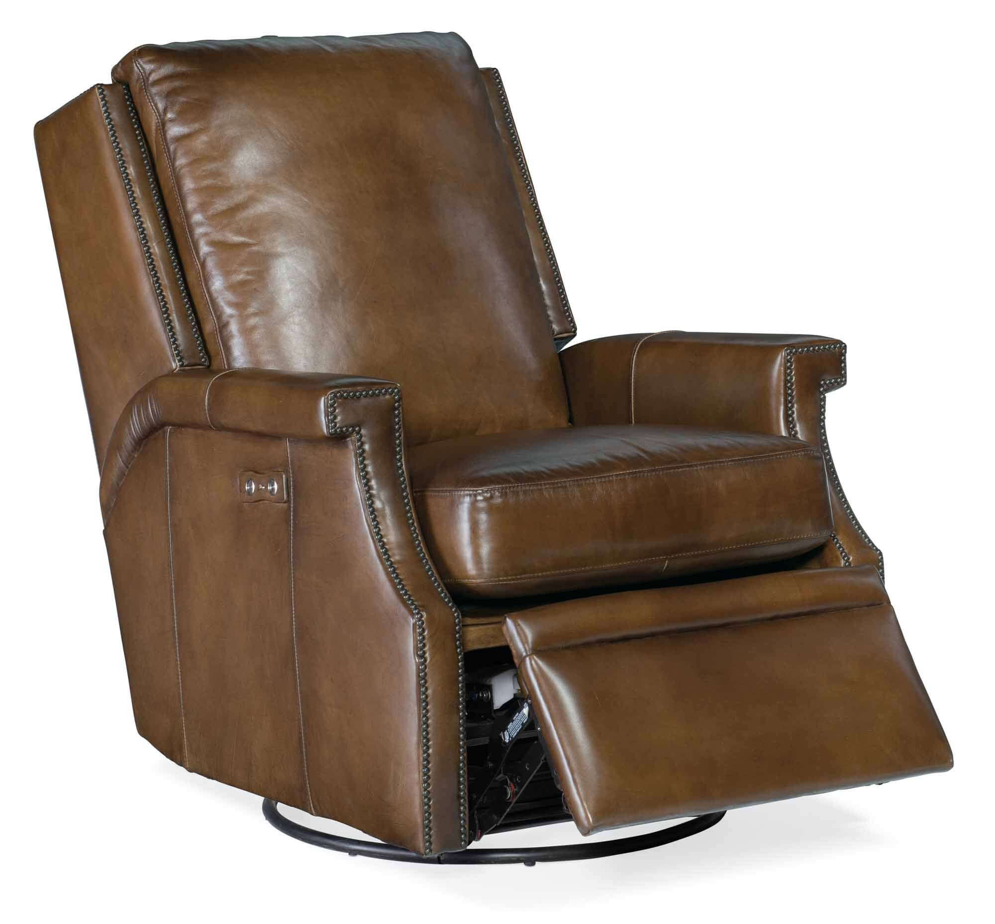 Cole Leather Power Swivel Glider Recliner In Brown | Budget Elegance | Wellington's Fine Leather Furniture