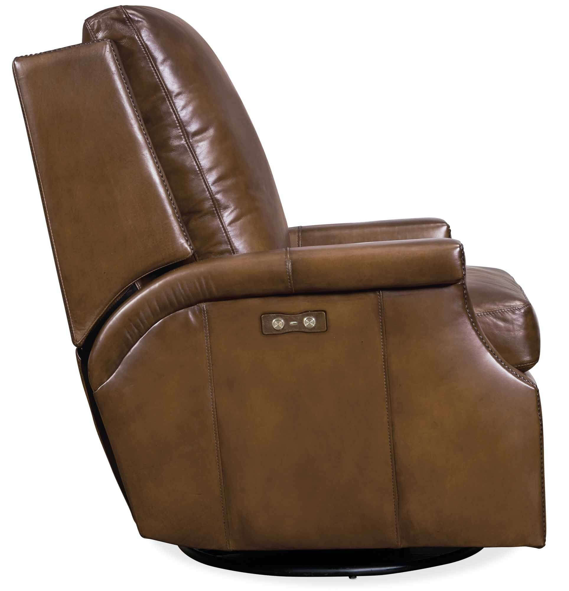 Cole Leather Power Swivel Glider Recliner In Brown | Budget Elegance | Wellington's Fine Leather Furniture