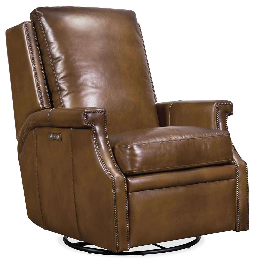 Cole Leather Power Swivel Glider Recliner In Brown | Budget Elegance | Wellington's Fine Leather Furniture