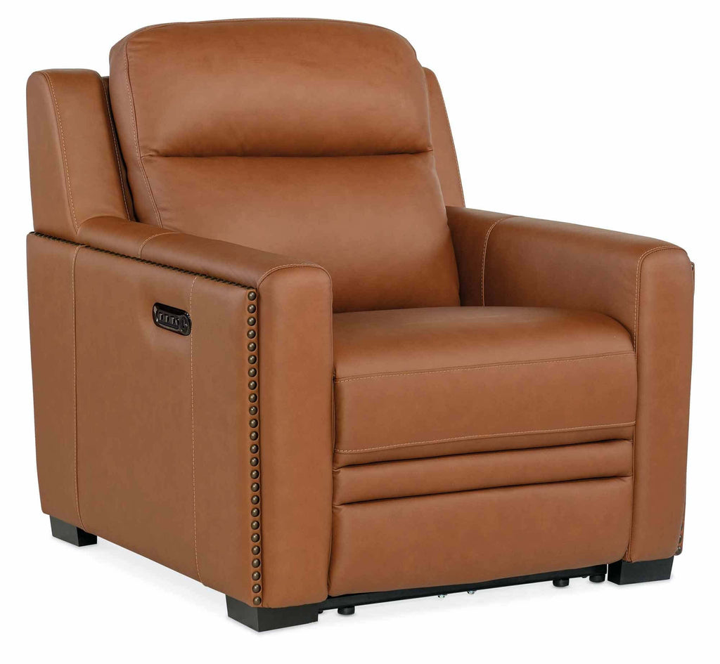 Kinley Leather Power Recliner With Articulating Headrest And Lumbar In Brown | Budget Elegance | Wellington's Fine Leather Furniture