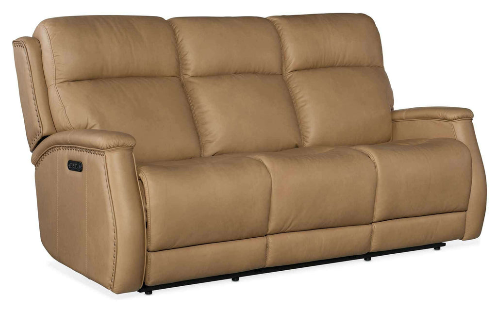 Rhea Leather Zero Gravity Power Reclining Sofa With Articulating Headrest In Sand | Budget Elegance | Wellington's Fine Leather Furniture