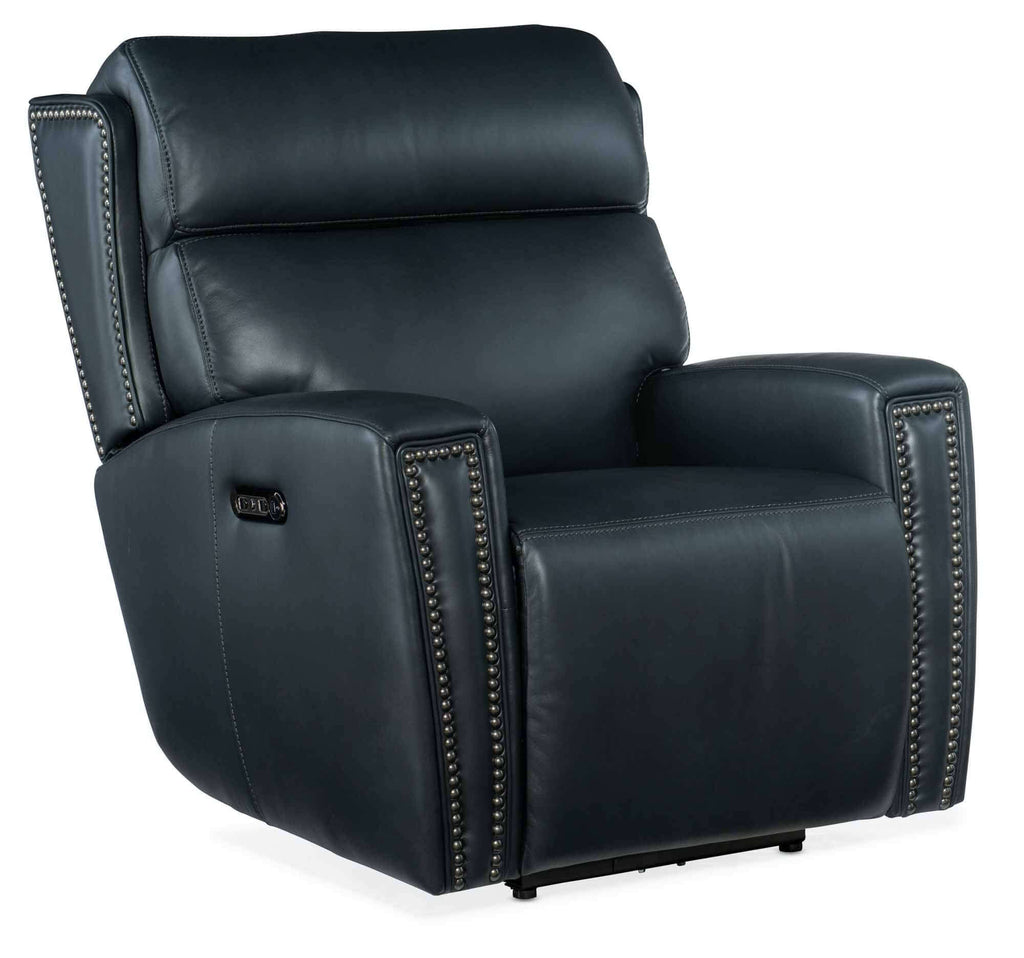 Ruthe Leather Zero Gravity Power Recliner With Articulating Headrest In Blue | Budget Elegance | Wellington's Fine Leather Furniture