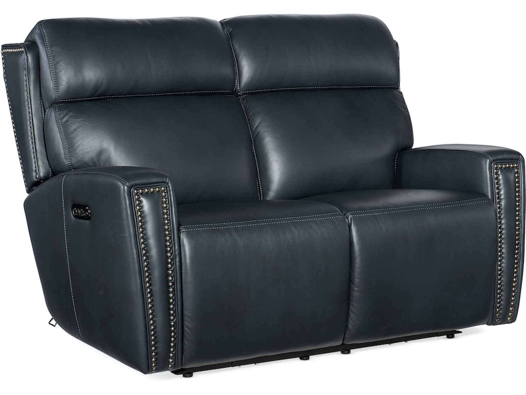 Ruthe Leather Zero Gravity Power Reclining Loveseat With Articulating Headrest In Blue | Budget Elegance | Wellington's Fine Leather Furniture