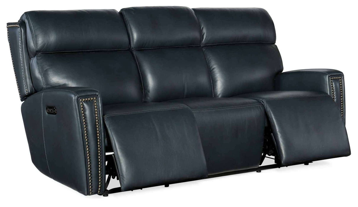 Ruthe Leather Zero Gravity Power Reclining Sofa With Articulating Headrest In Blue | Budget Elegance | Wellington's Fine Leather Furniture