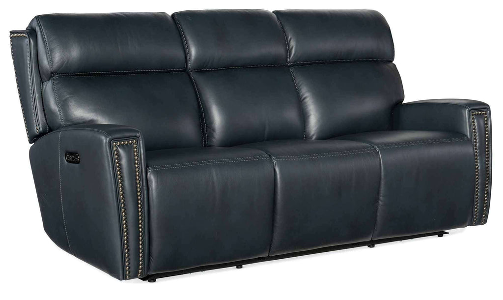 Ruthe Leather Zero Gravity Power Reclining Sofa With Articulating Headrest In Blue | Budget Elegance | Wellington's Fine Leather Furniture