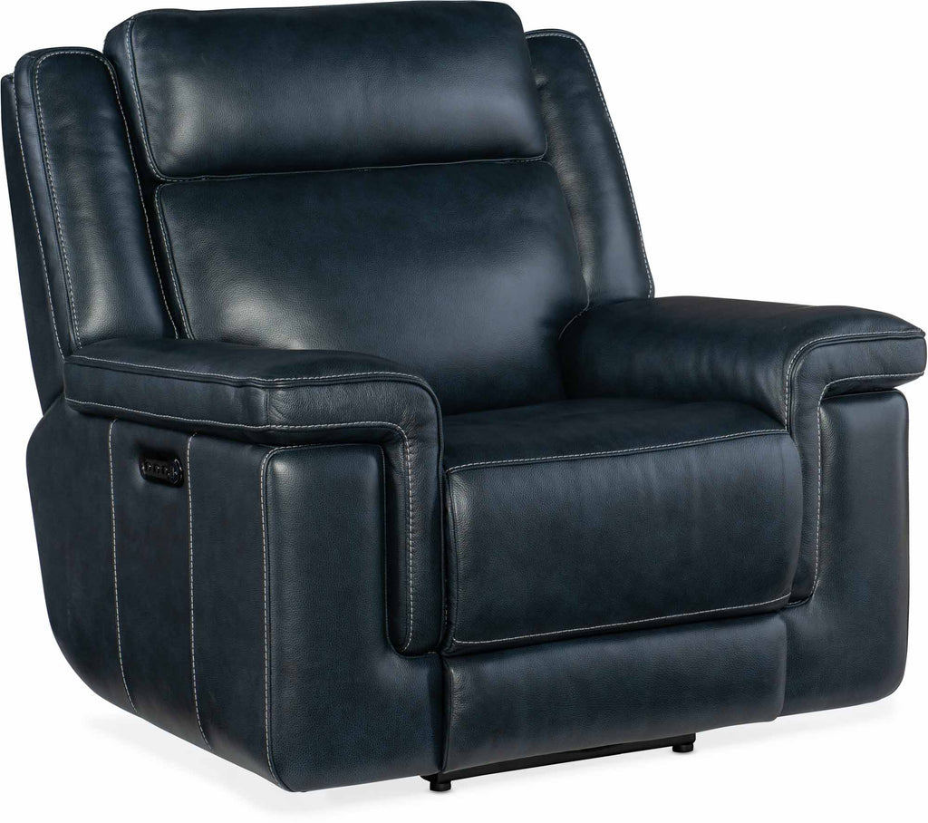 Montel Leather Power Recliner With Articulating Headrest And Lumbar In Blue | Budget Elegance | Wellington's Fine Leather Furniture