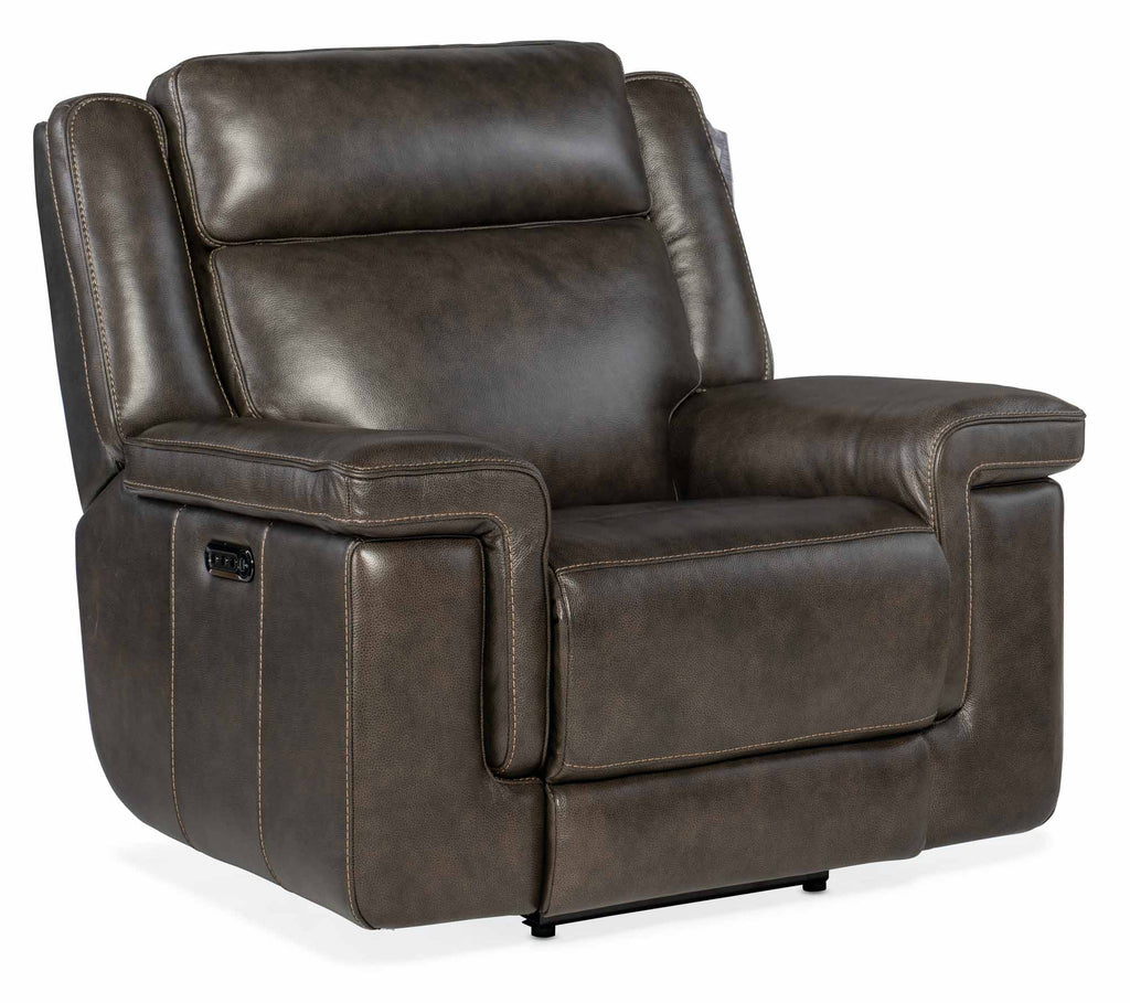 Montel Leather Power Recliner With Articulating Headrest And Lumbar In Grey | Budget Elegance | Wellington's Fine Leather Furniture