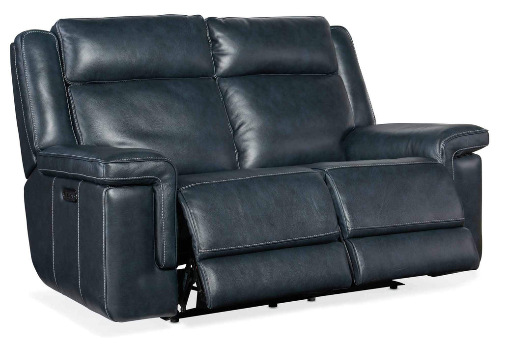 Montel Leather Power Reclining Loveseat With Articulating Headrest And Lumbar In Blue