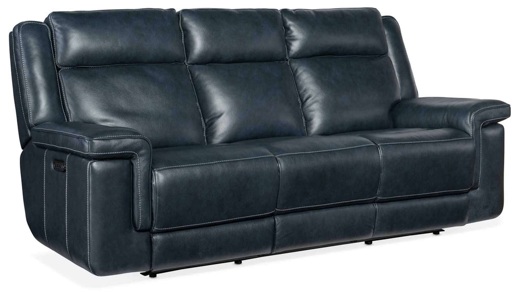 Montel Leather Power Reclining Sofa With Articulating Headrest And Lumbar In Blue | Budget Elegance | Wellington's Fine Leather Furniture