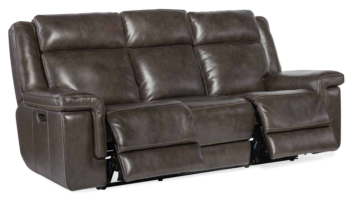Montel Leather Power Reclining Sofa With Articulating Headrest And Lumbar In Grey