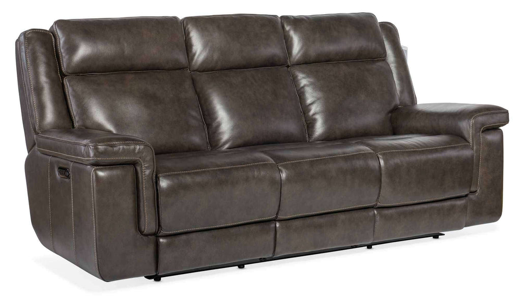 Montel Leather Power Reclining Sofa With Articulating Headrest And Lumbar In Grey | Budget Elegance | Wellington's Fine Leather Furniture