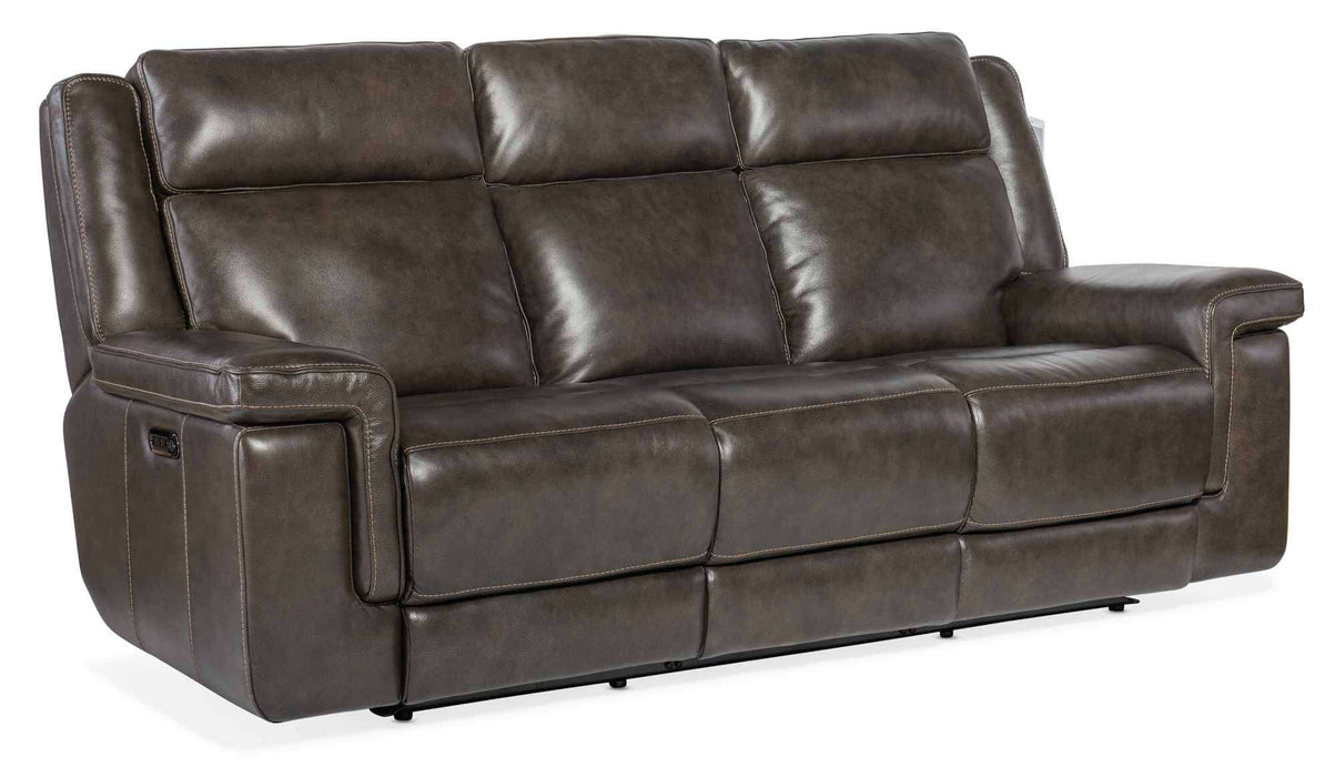 Montel Leather Power Reclining Sofa With Articulating Headrest And Lumbar In Grey