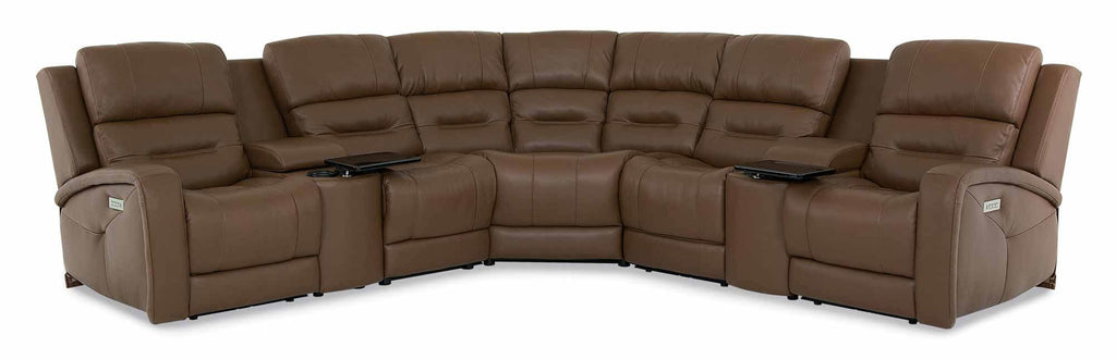 Malone Leather Power Reclining Sectional With Articulating Headrest | Budget Decor | Wellington's Fine Leather Furniture